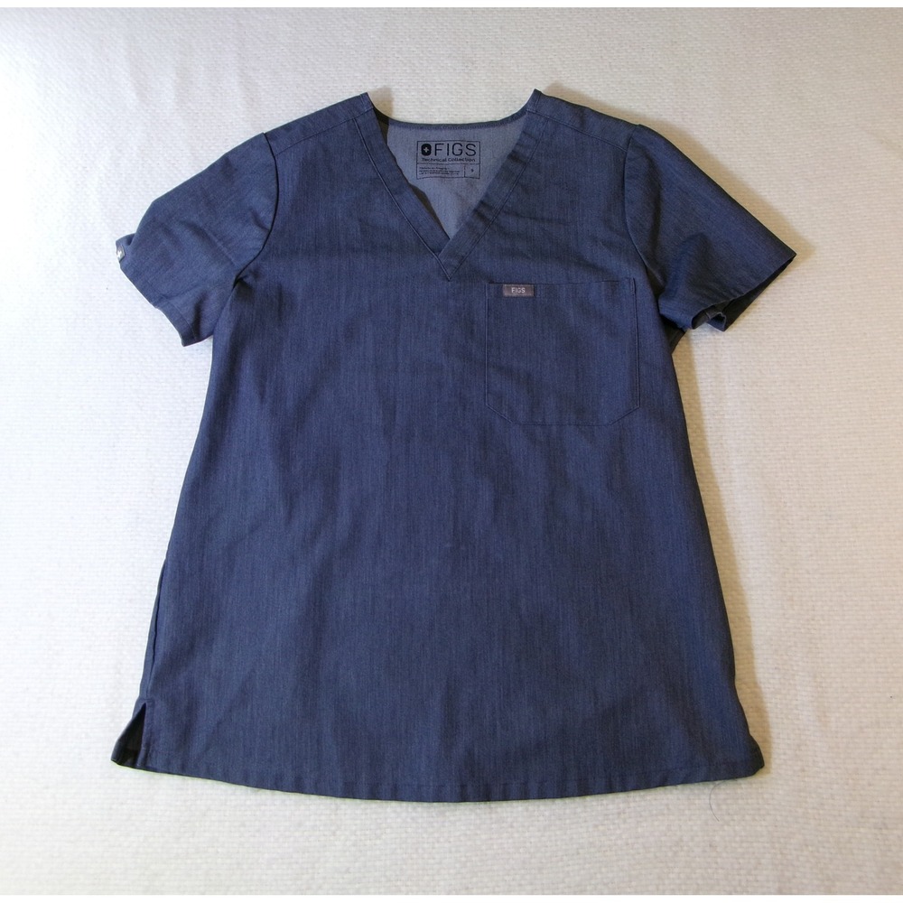 FIGS Casma V-Neck Scrub Top Heather Navy Blue Small FW1000 Short Sleeve Pocket